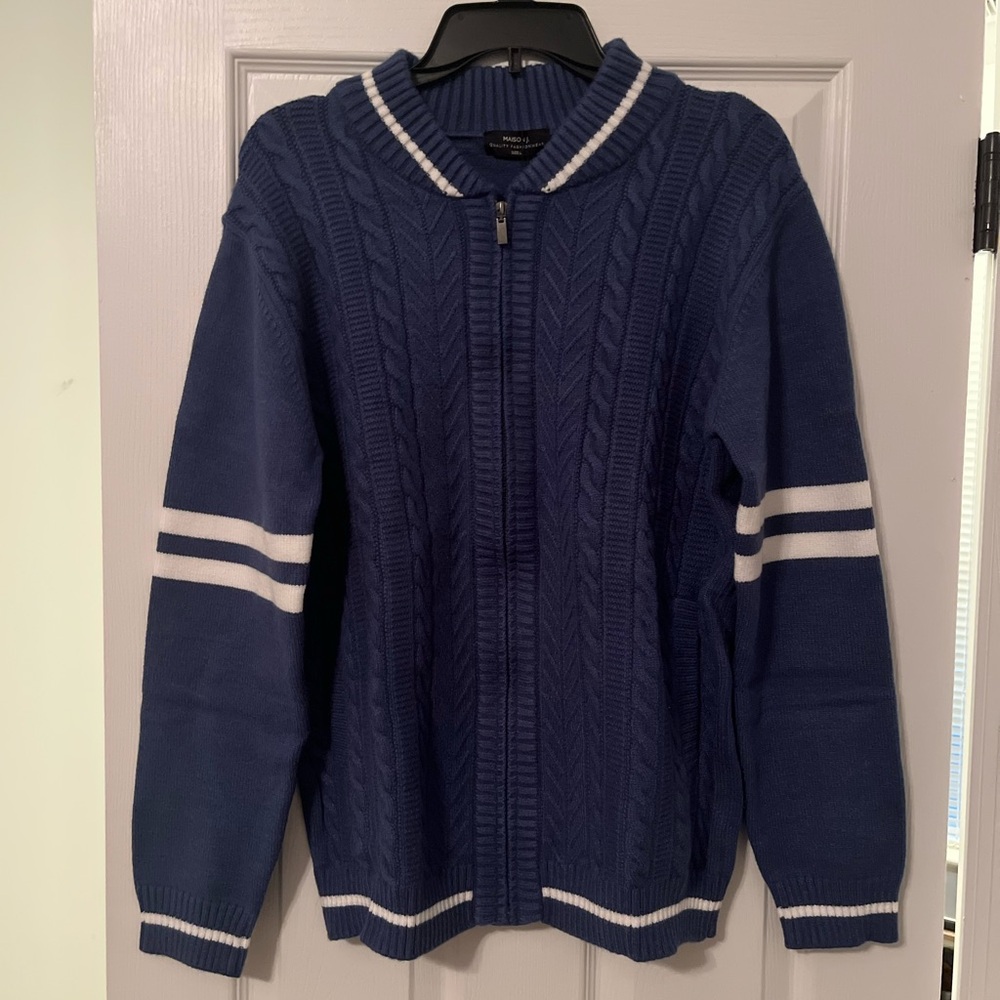 Maison J Blue Cable Knit Zip Up Sweater